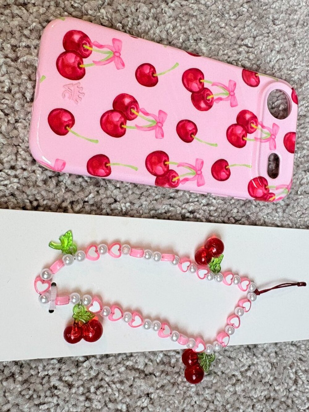 Velvet Caviar Pink Cherry Case IPhone 6.6” + Custard London Beaded Charm Set
